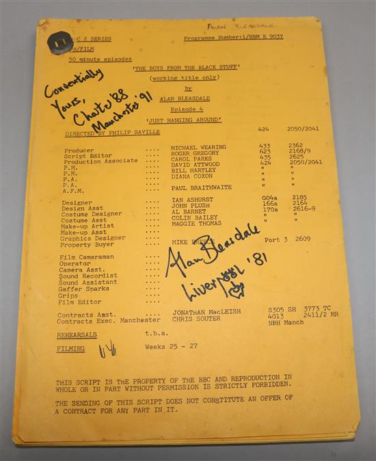 Alan Bleasdale, signed, shooting script for episode 4 of The Boys from the Black Stuff, Belgsdales own copy